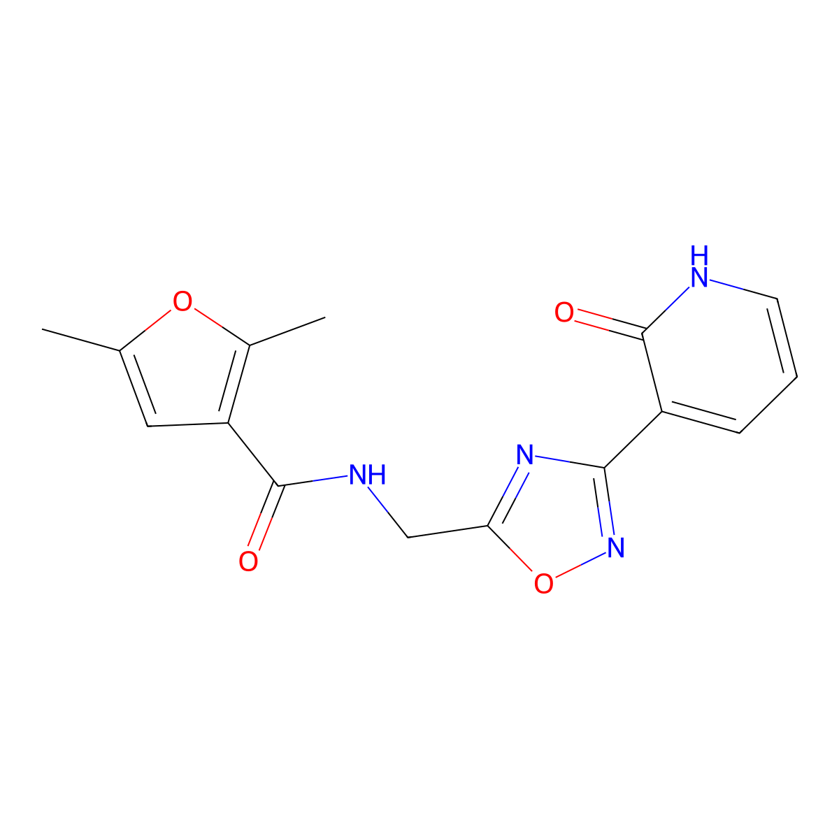 2,5-dimethyl-N-((3-(2-oxo-1,2-dihydropyridin-3-yl)-1,2,4-oxadiazol-5-yl)methyl)furan-3-carboxamide molecular structure, CAS 2034285-29-3