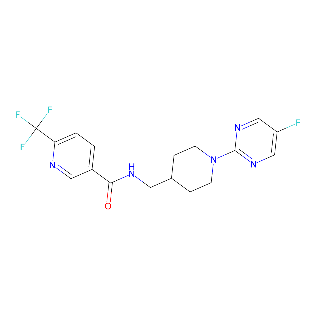 N-((1-(5-fluoropyrimidin-2-yl)piperidin-4-yl)methyl)-6-(trifluoromethyl)nicotinamide molecular structure, CAS 2034285-33-9