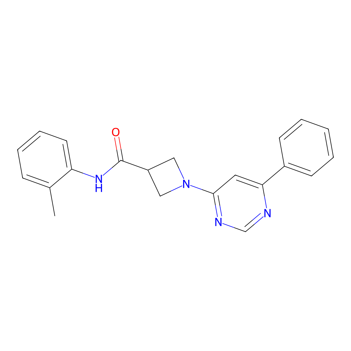 N-(2-methylphenyl)-1-(6-phenylpyrimidin-4-yl)azetidine-3-carboxamide molecular structure, CAS 2034285-35-1