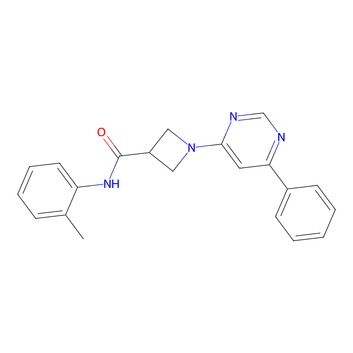 N-(2-methylphenyl)-1-(6-phenylpyrimidin-4-yl)azetidine-3-carboxamide molecular structure, CAS 2034285-35-1