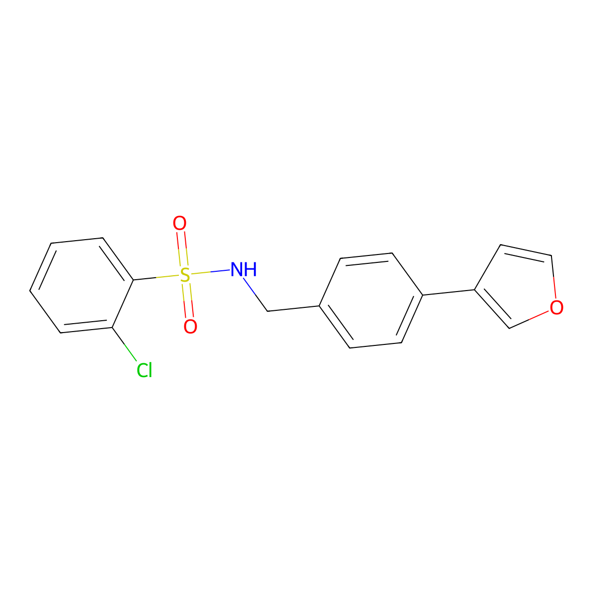 2-chloro-N-(4-(furan-3-yl)benzyl)benzenesulfonamide molecular structure, CAS 2034285-37-3