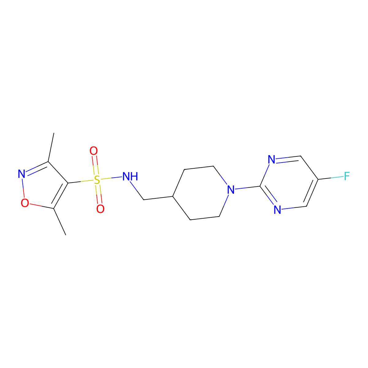 N-((1-(5-fluoropyrimidin-2-yl)piperidin-4-yl)methyl)-3,5-dimethylisoxazole-4-sulfonamide molecular structure, CAS 2034285-41-9