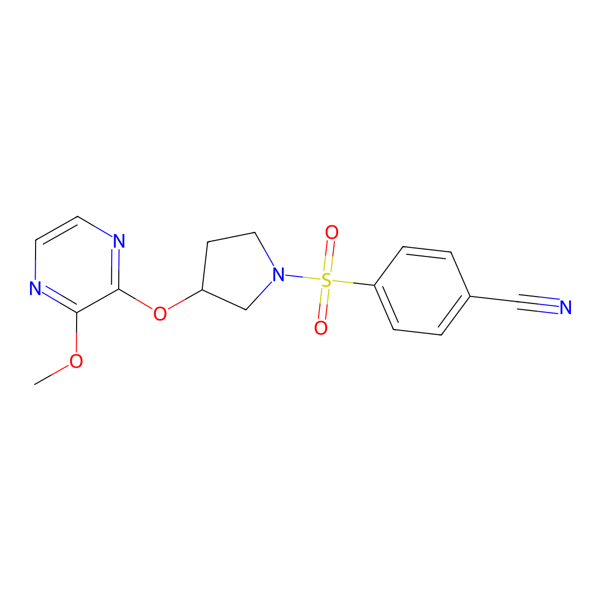 4-((3-((3-Methoxypyrazin-2-yl)oxy)pyrrolidin-1-yl)sulfonyl)benzonitrile molecular structure, CAS 2034285-44-2