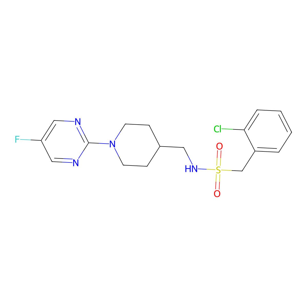 1-(2-chlorophenyl)-N-((1-(5-fluoropyrimidin-2-yl)piperidin-4-yl)methyl)methanesulfonamide molecular structure, CAS 2034285-49-7
