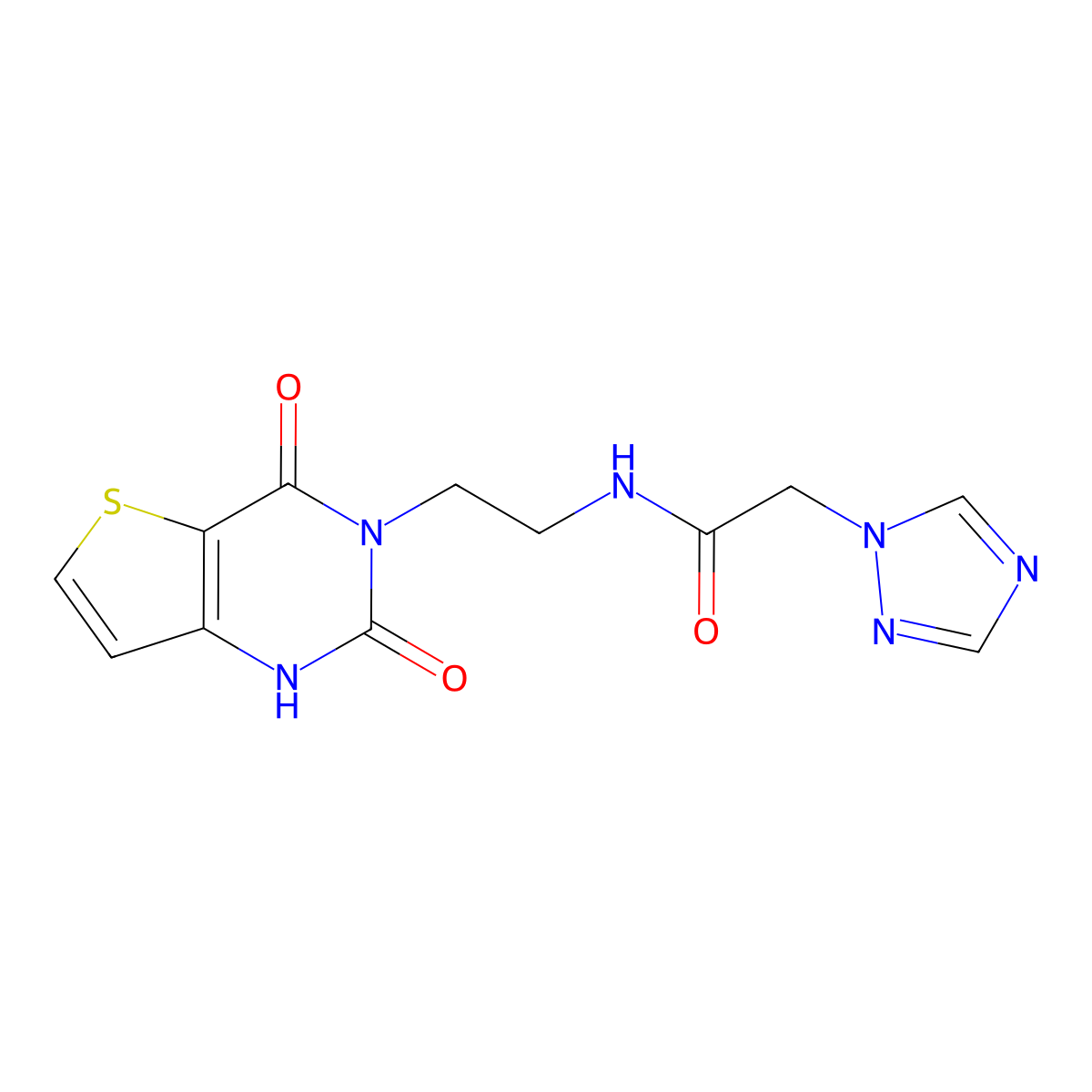 N-(2-(2,4-dioxo-1,2-dihydrothieno[3,2-d]pyrimidin-3(4H)-yl)ethyl)-2-(1H-1,2,4-triazol-1-yl)acetamide molecular structure, CAS 2034285-54-4