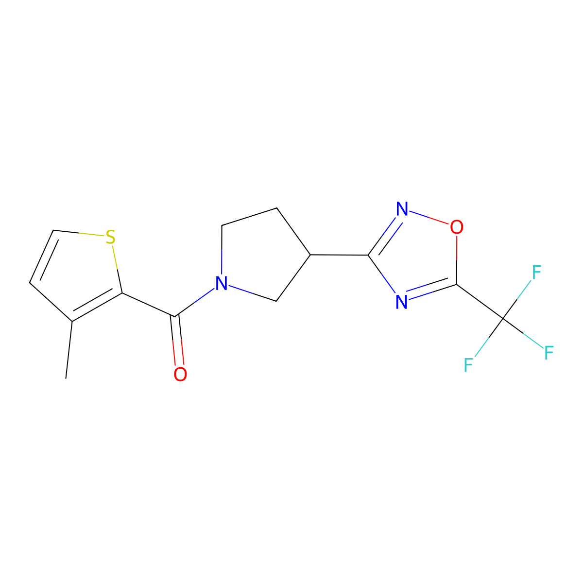 (3-Methylthiophen-2-yl)(3-(5-(trifluoromethyl)-1,2,4-oxadiazol-3-yl)pyrrolidin-1-yl)methanone molecular structure, CAS 2034285-56-6