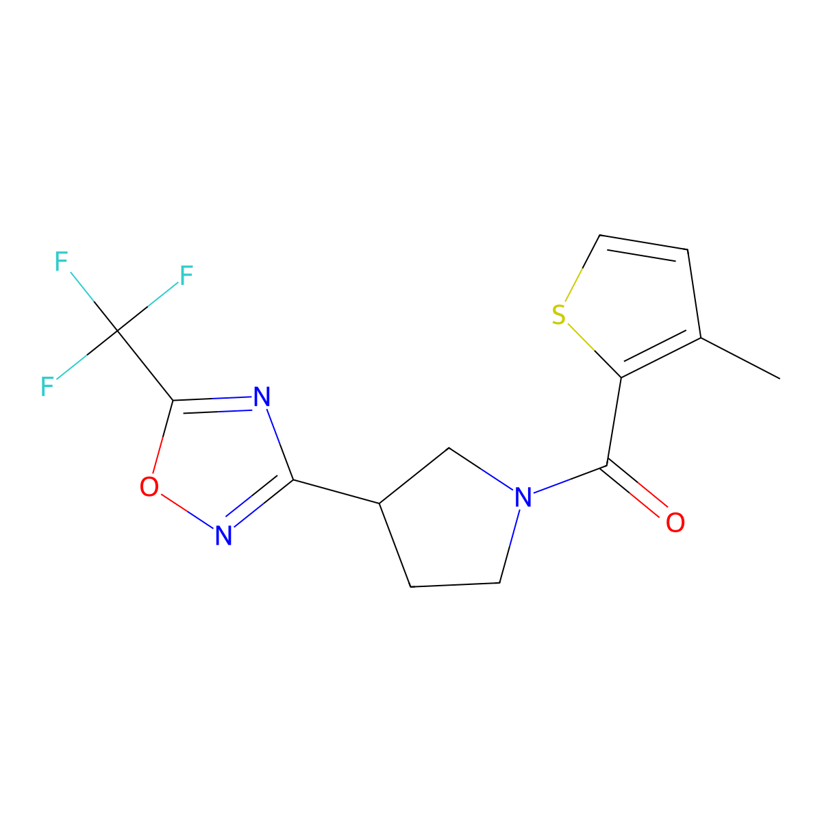 (3-Methylthiophen-2-yl)(3-(5-(trifluoromethyl)-1,2,4-oxadiazol-3-yl)pyrrolidin-1-yl)methanone molecular structure, CAS 2034285-56-6