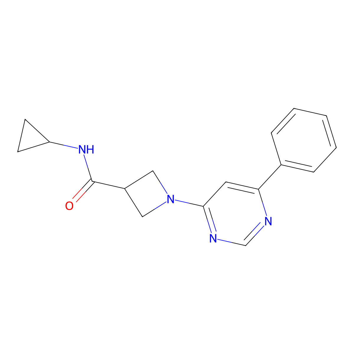 N-cyclopropyl-1-(6-phenylpyrimidin-4-yl)azetidine-3-carboxamide molecular structure, CAS 2034285-62-4