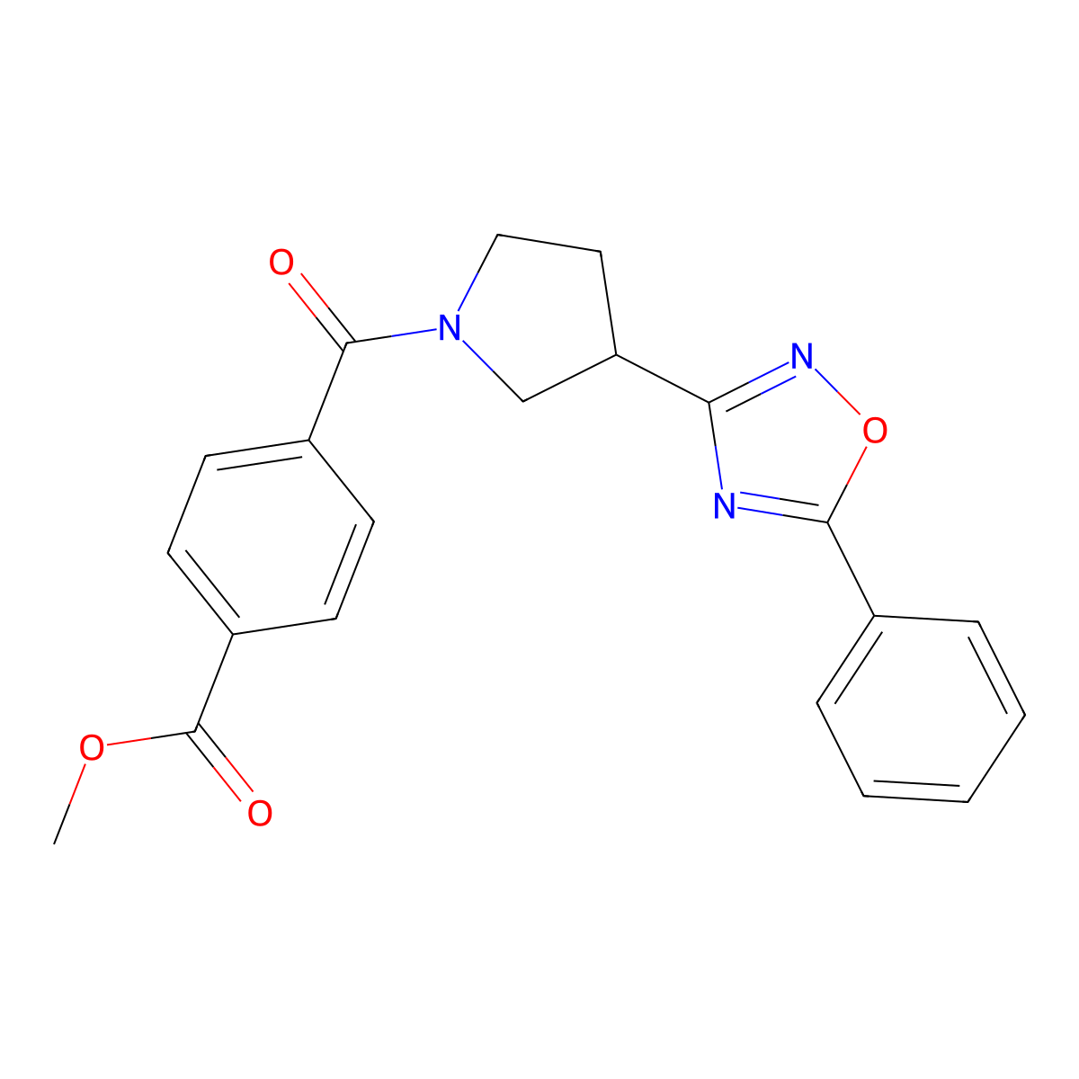 Methyl 4-[3-(5-phenyl-1,2,4-oxadiazol-3-yl)pyrrolidine-1-carbonyl]benzoate molecular structure, CAS 2034285-63-5
