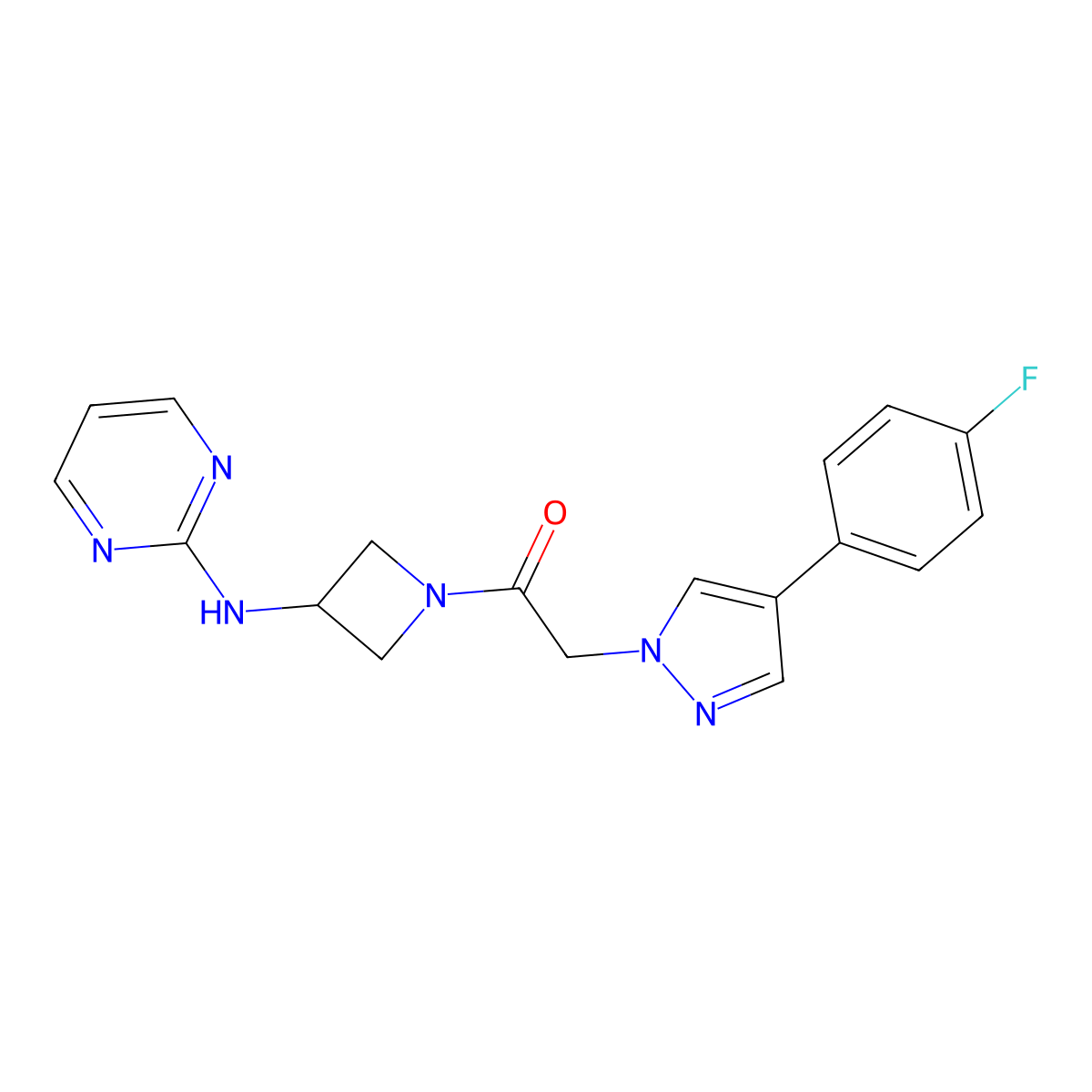 2-(4-(4-fluorophenyl)-1H-pyrazol-1-yl)-1-(3-(pyrimidin-2-ylamino)azetidin-1-yl)ethanone molecular structure, CAS 2034285-67-9