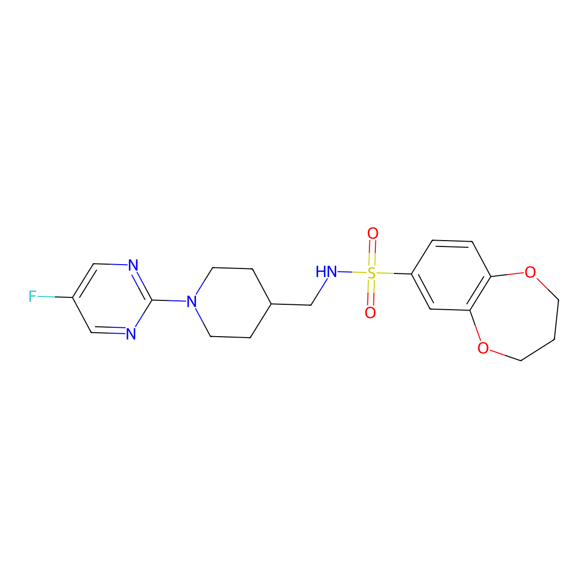N-((1-(5-fluoropyrimidin-2-yl)piperidin-4-yl)methyl)-3,4-dihydro-2H-benzo[b][1,4]dioxepine-7-sulfonamide molecular structure, CAS 2034285-68-0