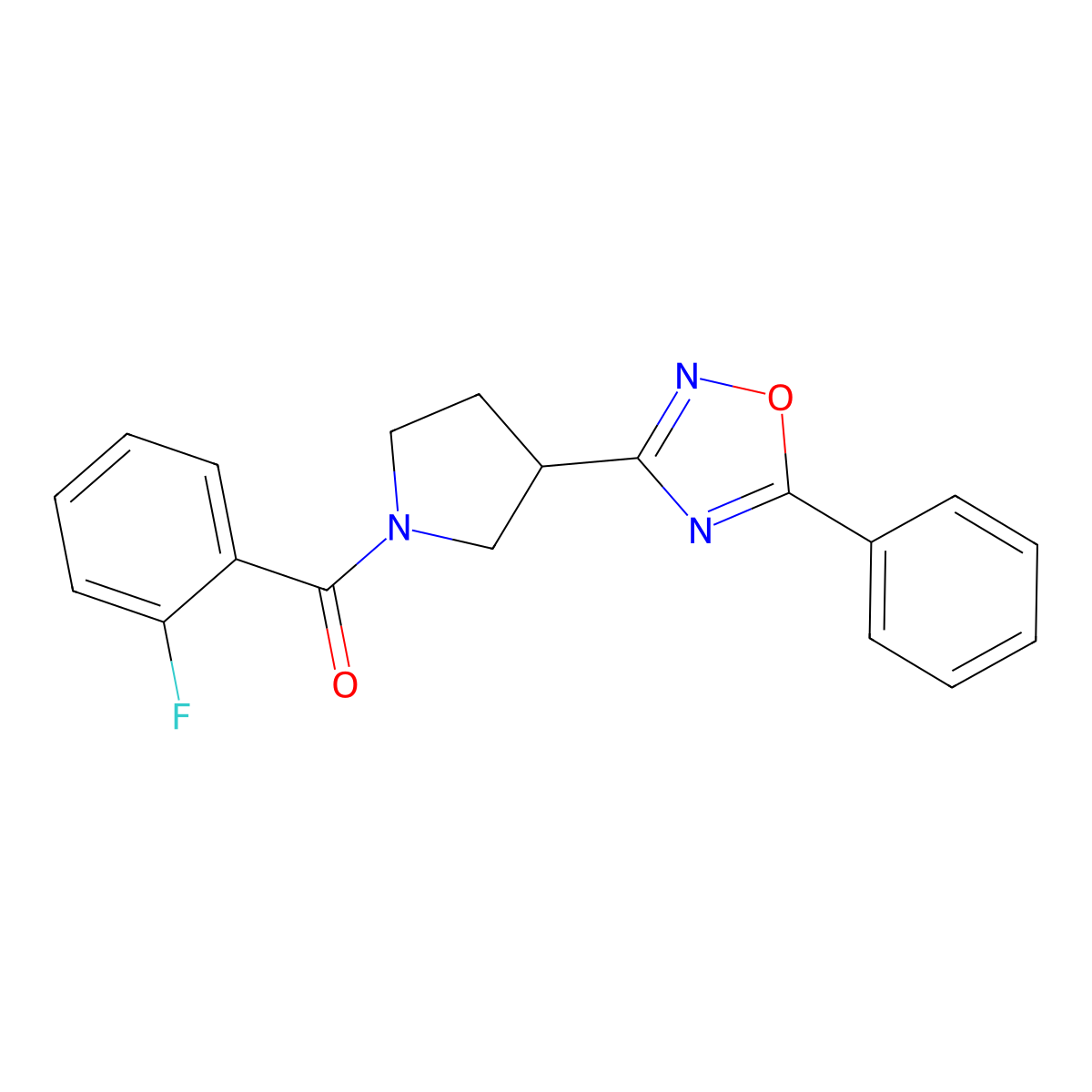 (2-Fluorophenyl)(3-(5-phenyl-1,2,4-oxadiazol-3-yl)pyrrolidin-1-yl)methanone molecular structure, CAS 2034285-70-4