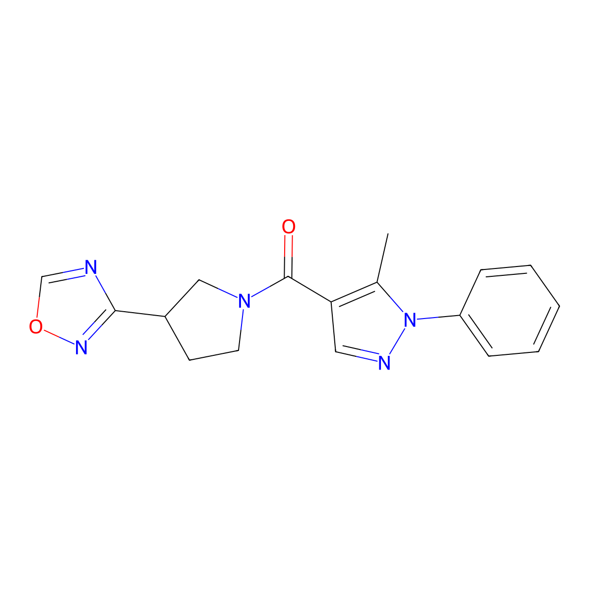 (3-(1,2,4-oxadiazol-3-yl)pyrrolidin-1-yl)(5-methyl-1-phenyl-1H-pyrazol-4-yl)methanone molecular structure, CAS 2034285-72-6