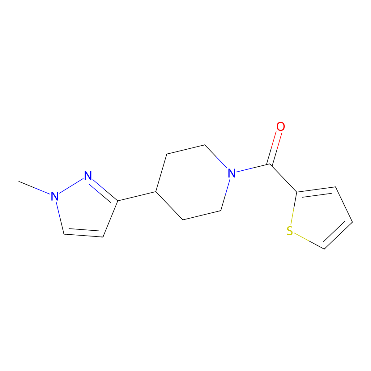(4-(1-methyl-1H-pyrazol-3-yl)piperidin-1-yl)(thiophen-2-yl)methanone molecular structure, CAS 2034285-75-9