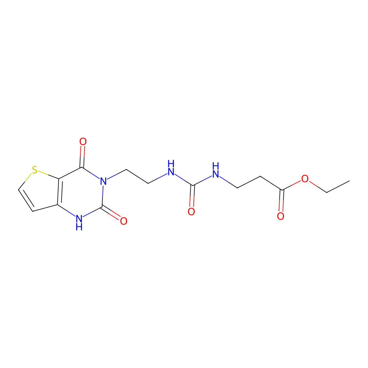 ethyl 3-(3-(2-(2,4-dioxo-1,2-dihydrothieno[3,2-d]pyrimidin-3(4H)-yl)ethyl)ureido)propanoate molecular structure, CAS 2034285-77-1
