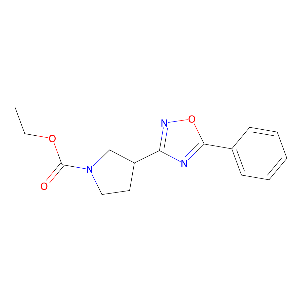 Ethyl 3-(5-phenyl-1,2,4-oxadiazol-3-yl)pyrrolidine-1-carboxylate molecular structure, CAS 2034285-78-2
