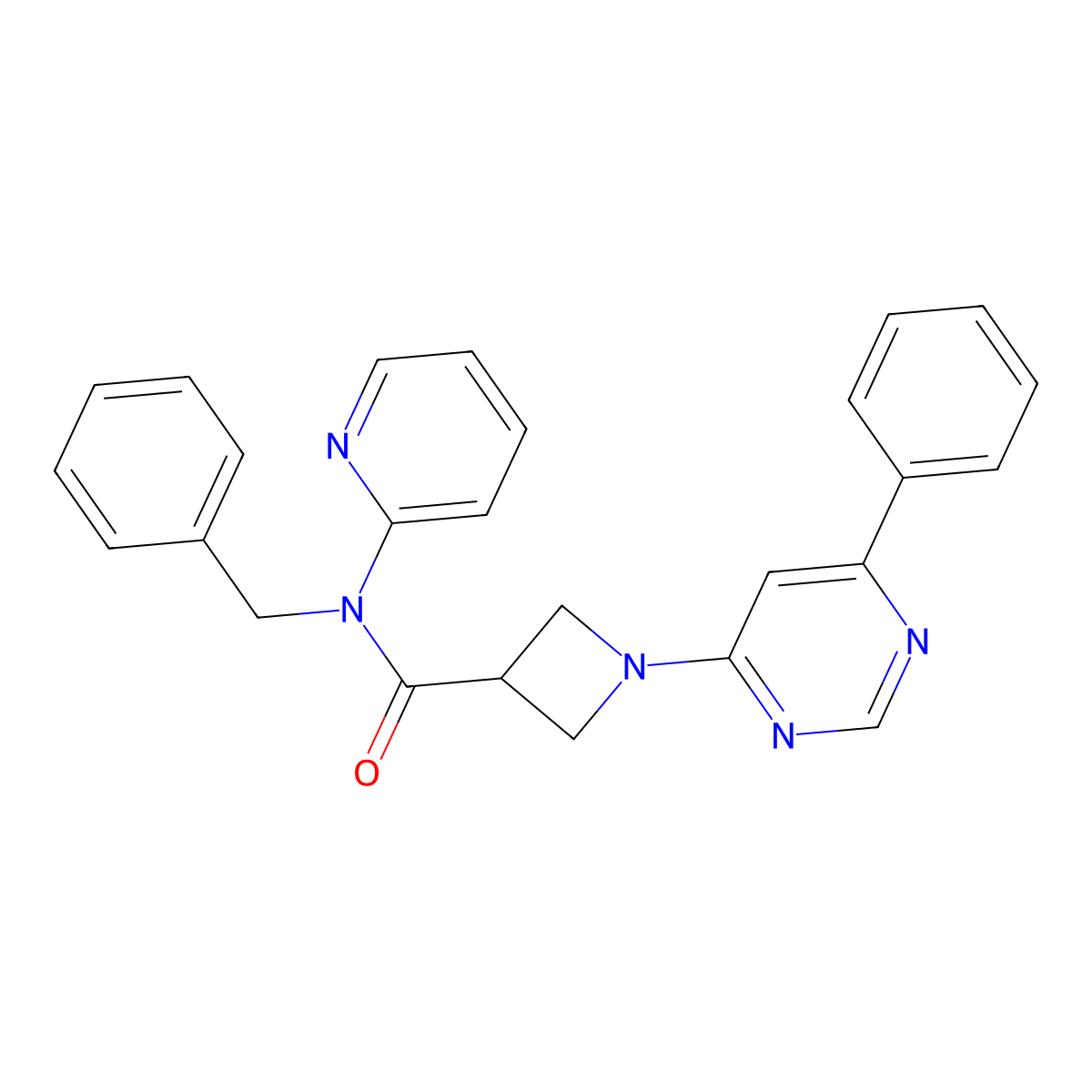 N-benzyl-1-(6-phenylpyrimidin-4-yl)-N-(pyridin-2-yl)azetidine-3-carboxamide molecular structure, CAS 2034285-79-3