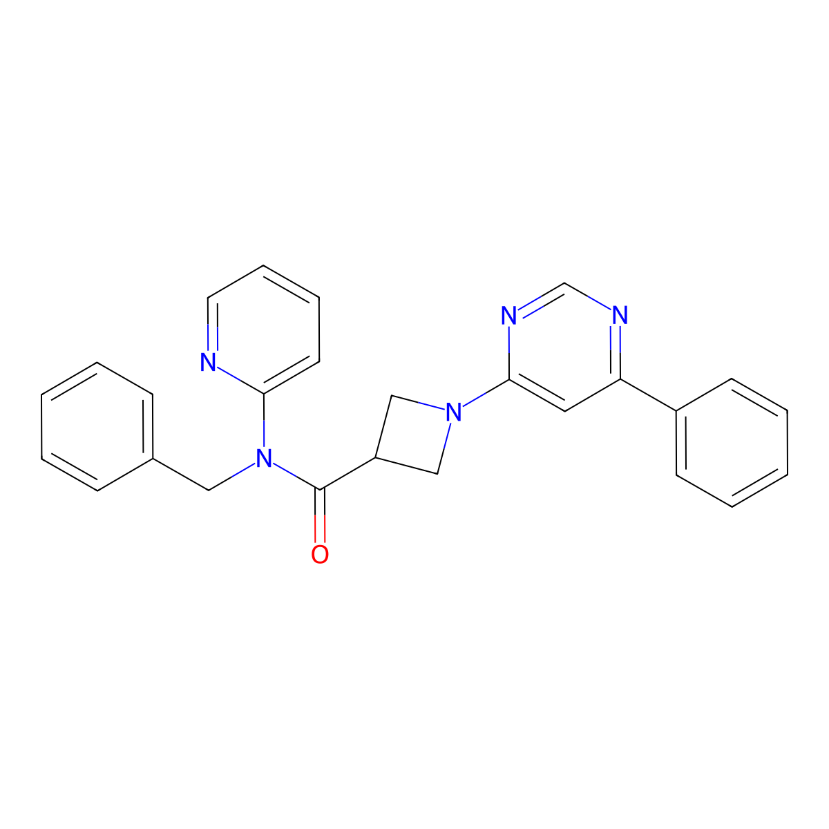 N-benzyl-1-(6-phenylpyrimidin-4-yl)-N-(pyridin-2-yl)azetidine-3-carboxamide molecular structure, CAS 2034285-79-3