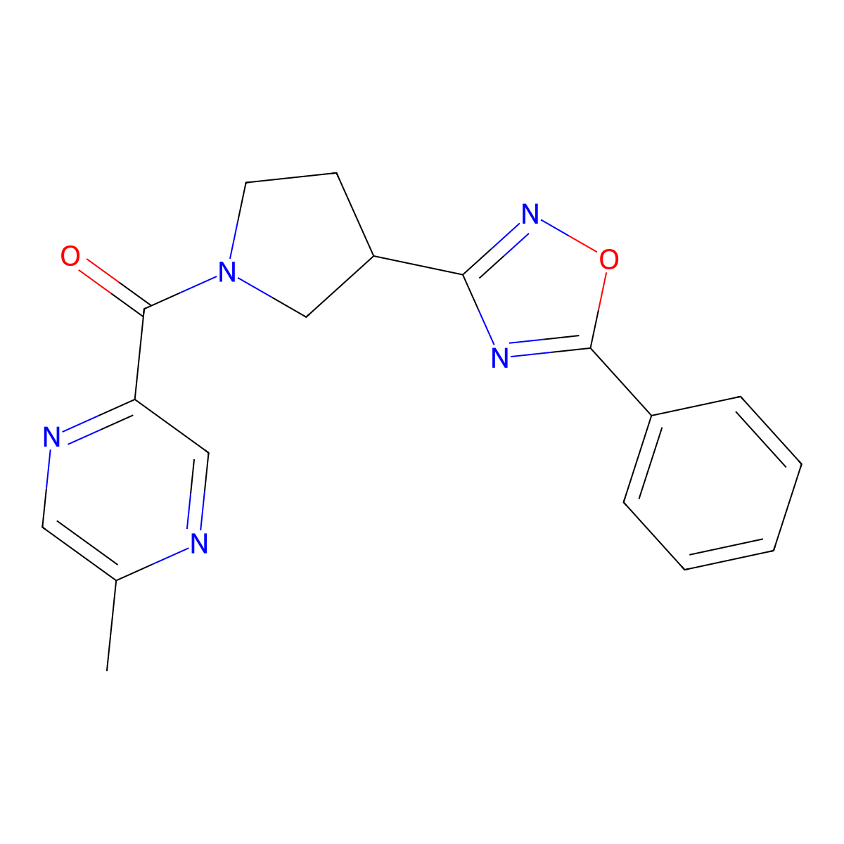 (5-Methylpyrazin-2-yl)(3-(5-phenyl-1,2,4-oxadiazol-3-yl)pyrrolidin-1-yl)methanone molecular structure, CAS 2034285-81-7