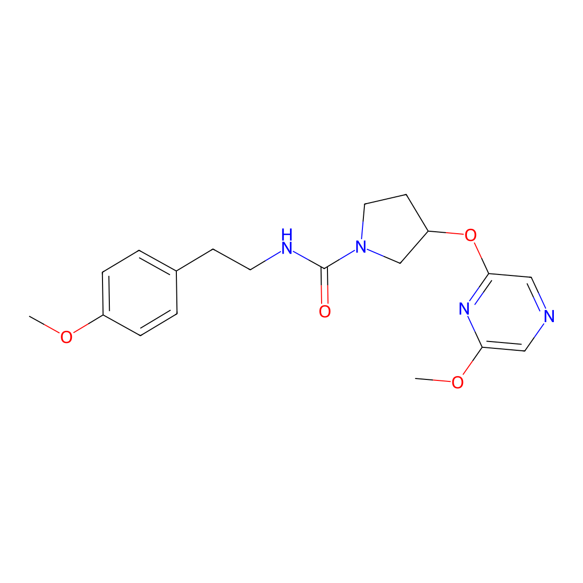N-(4-methoxyphenethyl)-3-((6-methoxypyrazin-2-yl)oxy)pyrrolidine-1-carboxamide molecular structure, CAS 2034285-82-8