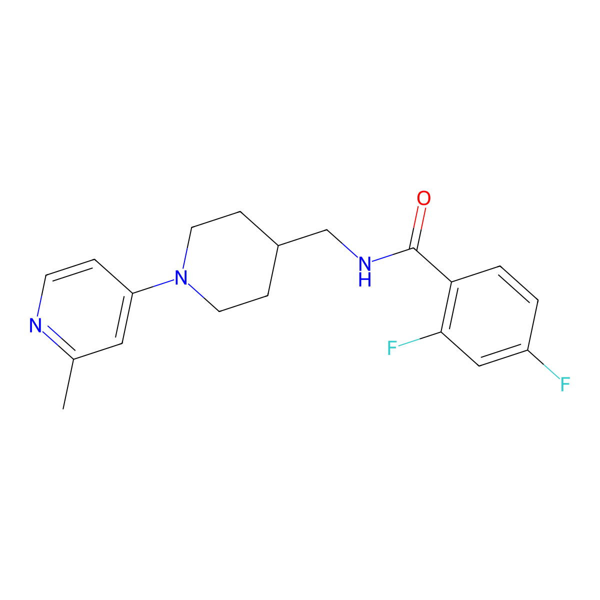2,4-difluoro-N-((1-(2-methylpyridin-4-yl)piperidin-4-yl)methyl)benzamide molecular structure, CAS 2034285-83-9