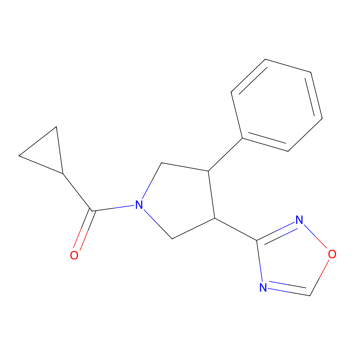 (3-(1,2,4-Oxadiazol-3-yl)-4-phenylpyrrolidin-1-yl)(cyclopropyl)methanone molecular structure, CAS 2034285-84-0