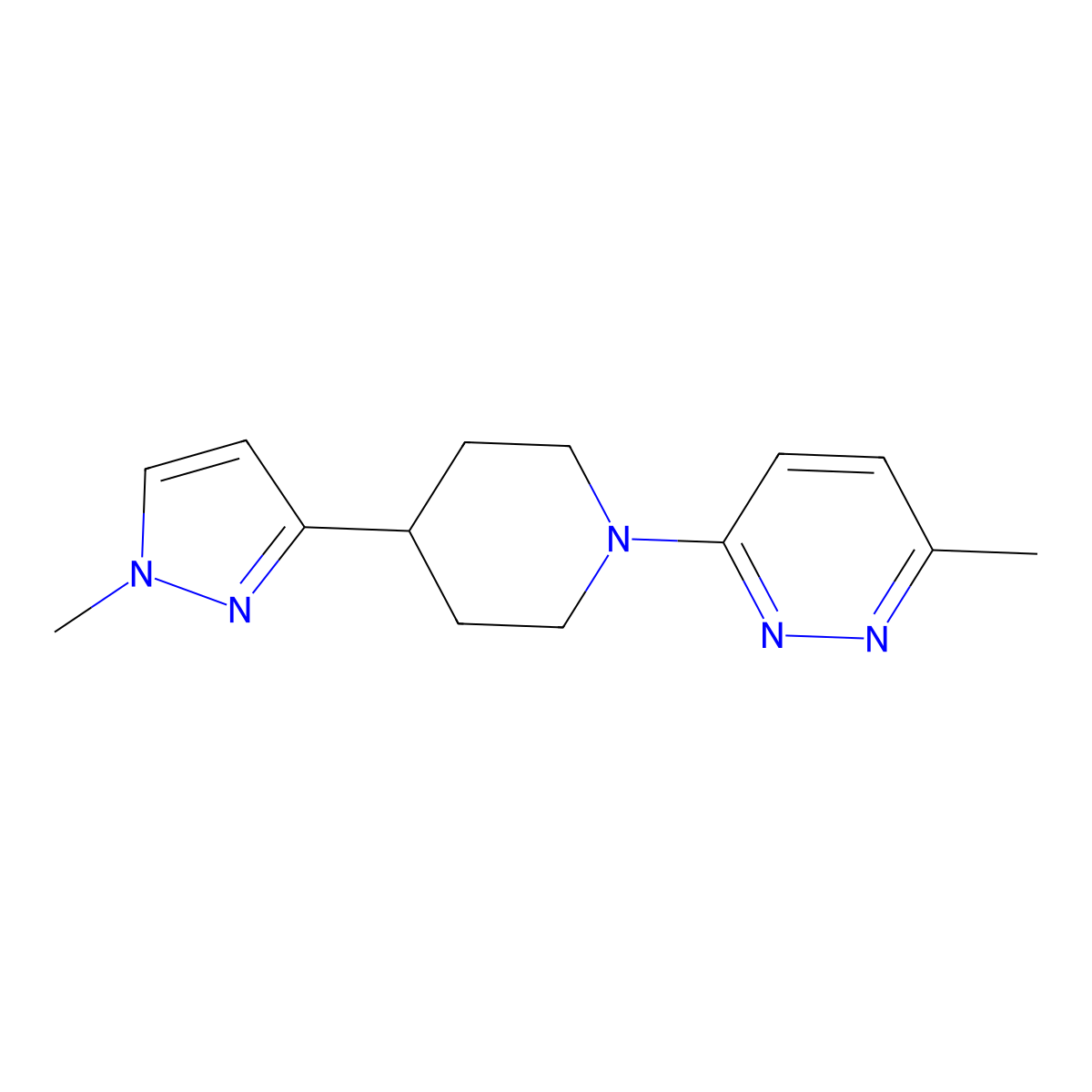 3-methyl-6-(4-(1-methyl-1H-pyrazol-3-yl)piperidin-1-yl)pyridazine molecular structure, CAS 2034285-88-4