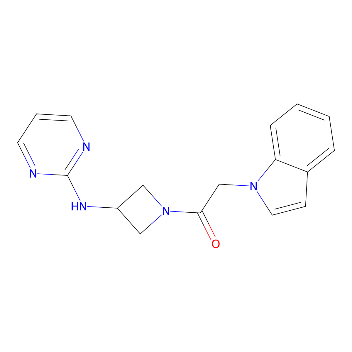 2-(1H-indol-1-yl)-1-(3-(pyrimidin-2-ylamino)azetidin-1-yl)ethanone molecular structure, CAS 2034285-94-2