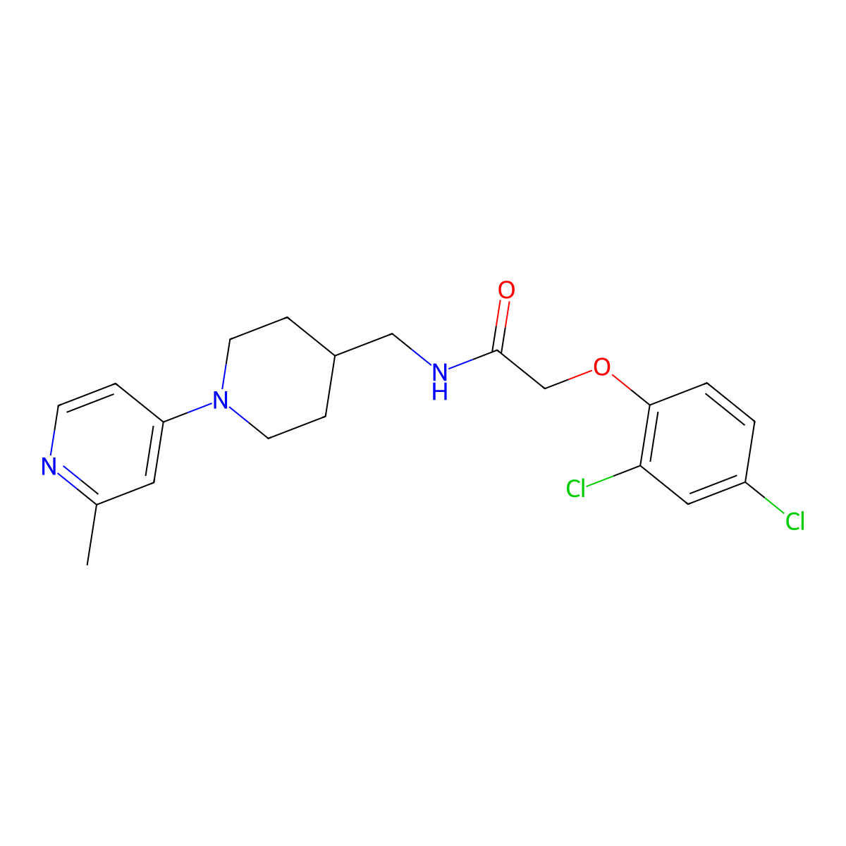 2-(2,4-dichlorophenoxy)-N-((1-(2-methylpyridin-4-yl)piperidin-4-yl)methyl)acetamide molecular structure, CAS 2034285-98-6