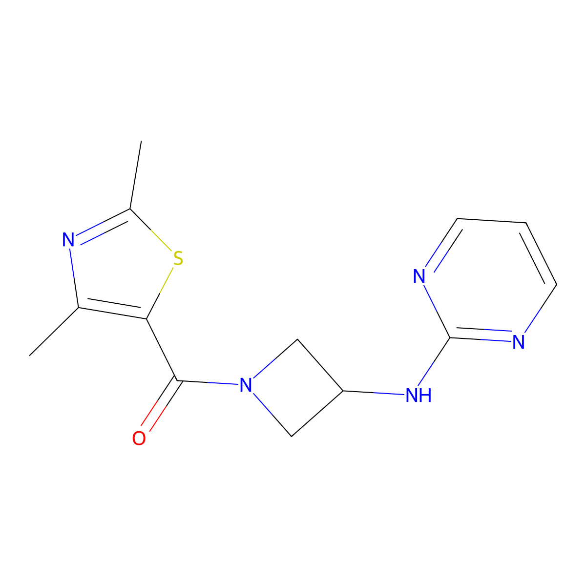 (2,4-Dimethylthiazol-5-yl)(3-(pyrimidin-2-ylamino)azetidin-1-yl)methanone molecular structure, CAS 2034285-99-7
