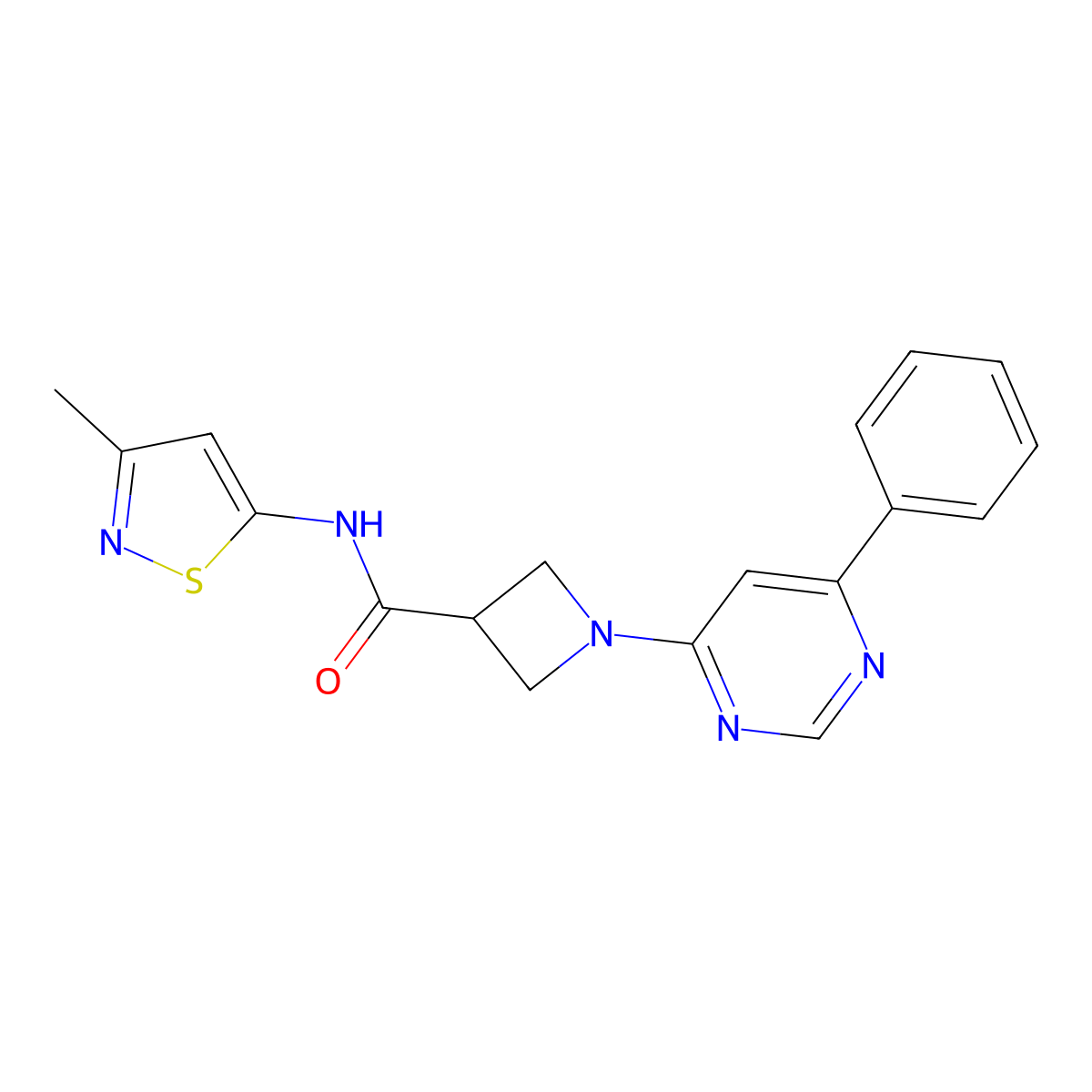 N-(3-methylisothiazol-5-yl)-1-(6-phenylpyrimidin-4-yl)azetidine-3-carboxamide molecular structure, CAS 2034286-01-4