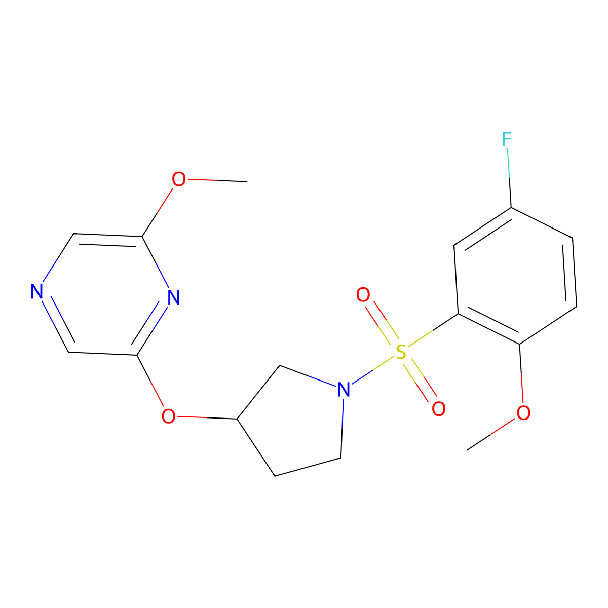 2-((1-((5-Fluoro-2-methoxyphenyl)sulfonyl)pyrrolidin-3-yl)oxy)-6-methoxypyrazine molecular structure, CAS 2034286-04-7