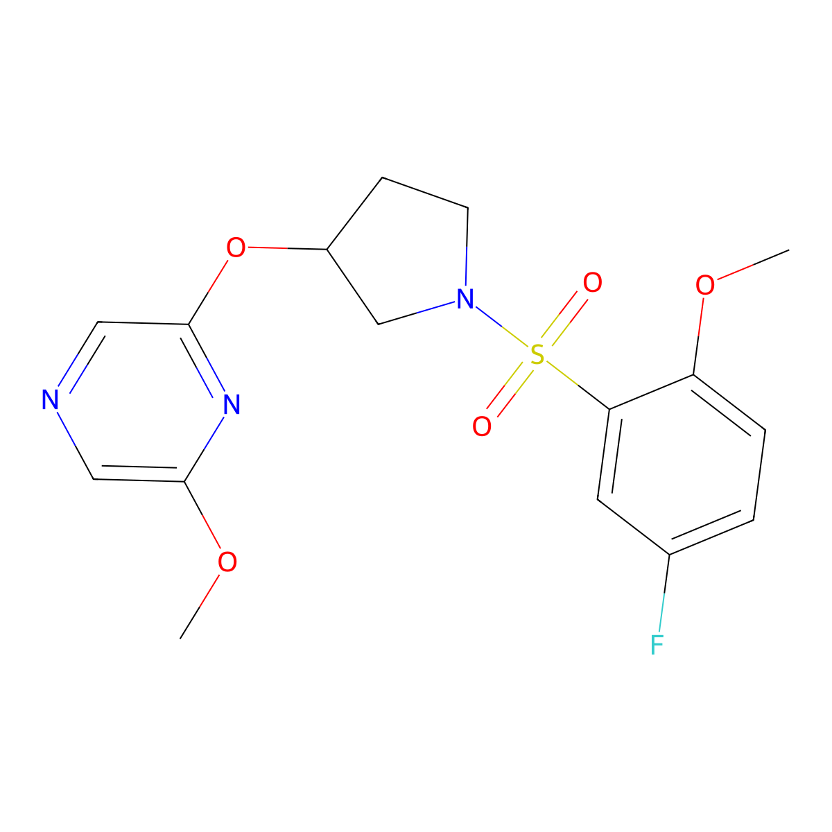 2-((1-((5-Fluoro-2-methoxyphenyl)sulfonyl)pyrrolidin-3-yl)oxy)-6-methoxypyrazine molecular structure, CAS 2034286-04-7