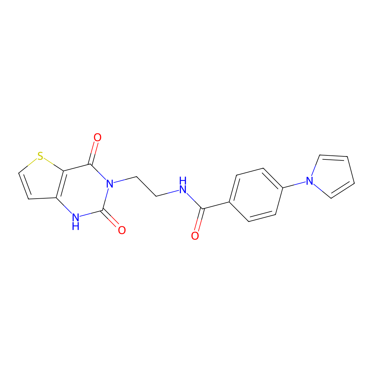 N-(2-(2,4-dioxo-1,2-dihydrothieno[3,2-d]pyrimidin-3(4H)-yl)ethyl)-4-(1H-pyrrol-1-yl)benzamide molecular structure, CAS 2034286-05-8