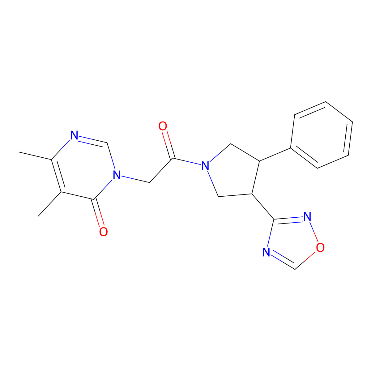 3-(2-(3-(1,2,4-oxadiazol-3-yl)-4-phenylpyrrolidin-1-yl)-2-oxoethyl)-5,6-dimethylpyrimidin-4(3H)-one molecular structure, CAS 2034286-06-9