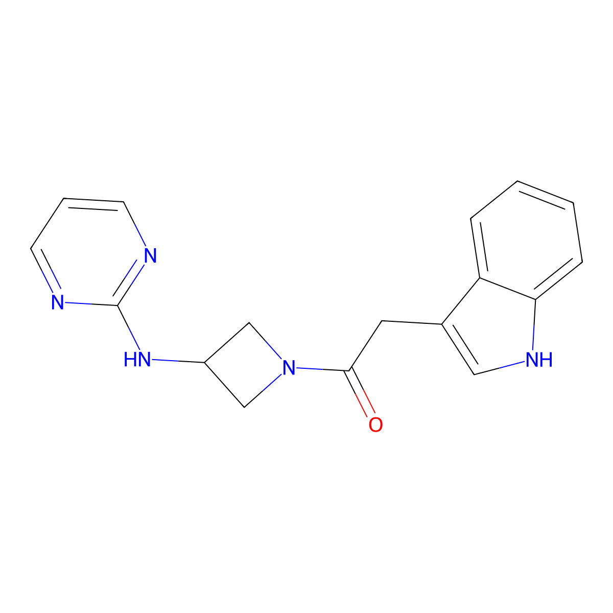 2-(1H-indol-3-yl)-1-(3-(pyrimidin-2-ylamino)azetidin-1-yl)ethanone molecular structure, CAS 2034286-07-0