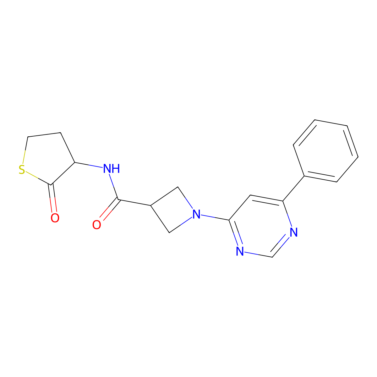 N-(2-oxothiolan-3-yl)-1-(6-phenylpyrimidin-4-yl)azetidine-3-carboxamide molecular structure, CAS 2034286-09-2