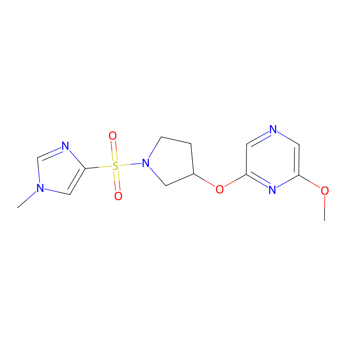 2-methoxy-6-({1-[(1-methyl-1H-imidazol-4-yl)sulfonyl]pyrrolidin-3-yl}oxy)pyrazine molecular structure, CAS 2034286-10-5