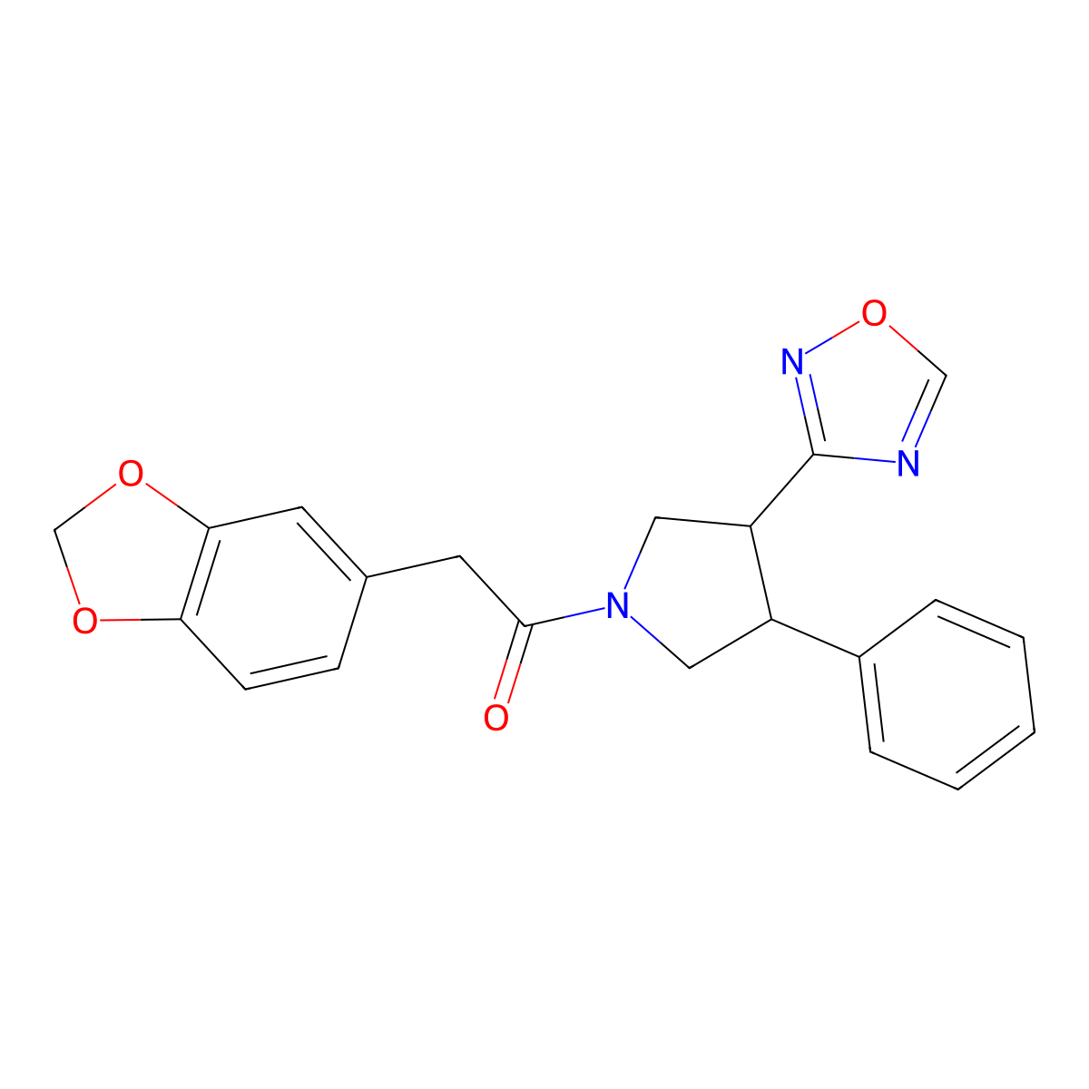 1-(3-(1,2,4-Oxadiazol-3-yl)-4-phenylpyrrolidin-1-yl)-2-(benzo[d][1,3]dioxol-5-yl)ethanone molecular structure, CAS 2034286-12-7