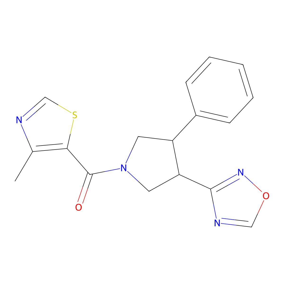 3-[1-(4-Methyl-1,3-thiazole-5-carbonyl)-4-phenylpyrrolidin-3-yl]-1,2,4-oxadiazole molecular structure, CAS 2034286-18-3