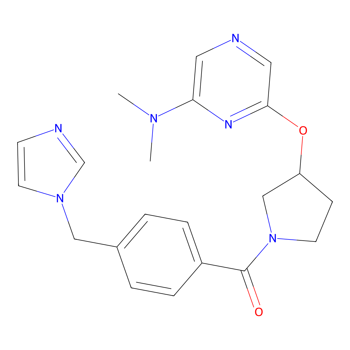 (4-((1H-imidazol-1-yl)methyl)phenyl)(3-((6-(dimethylamino)pyrazin-2-yl)oxy)pyrrolidin-1-yl)methanone molecular structure, CAS 2034286-21-8