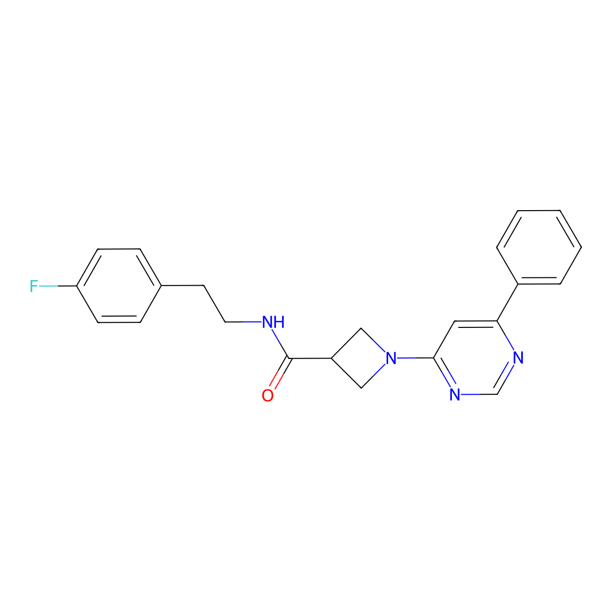 N-(4-fluorophenethyl)-1-(6-phenylpyrimidin-4-yl)azetidine-3-carboxamide molecular structure, CAS 2034286-22-9