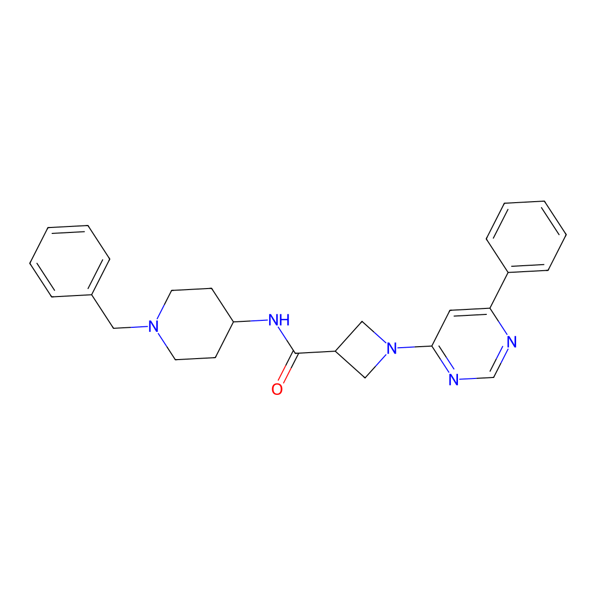 N-(1-benzylpiperidin-4-yl)-1-(6-phenylpyrimidin-4-yl)azetidine-3-carboxamide molecular structure, CAS 2034286-30-9