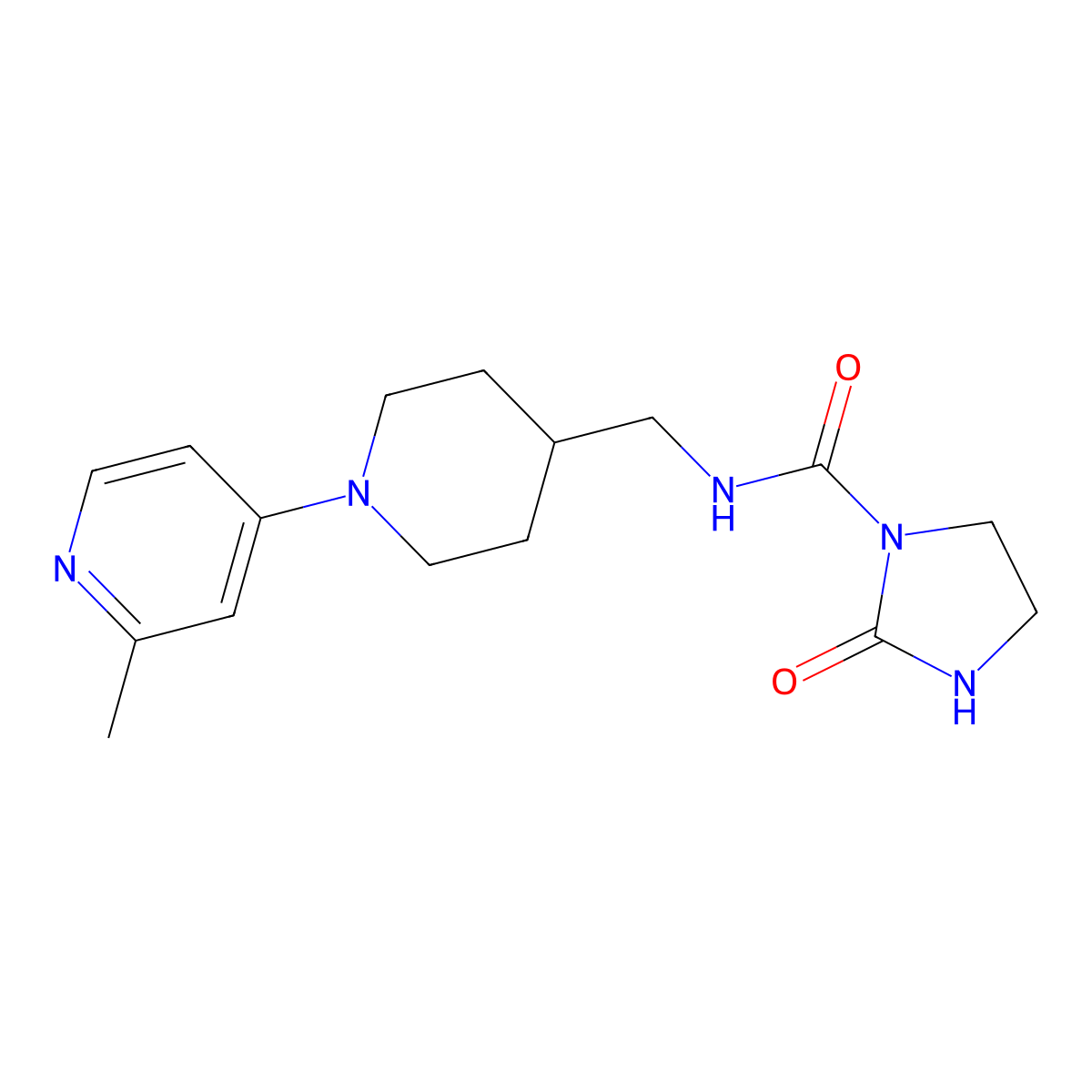 N-((1-(2-methylpyridin-4-yl)piperidin-4-yl)methyl)-2-oxoimidazolidine-1-carboxamide molecular structure, CAS 2034286-32-1