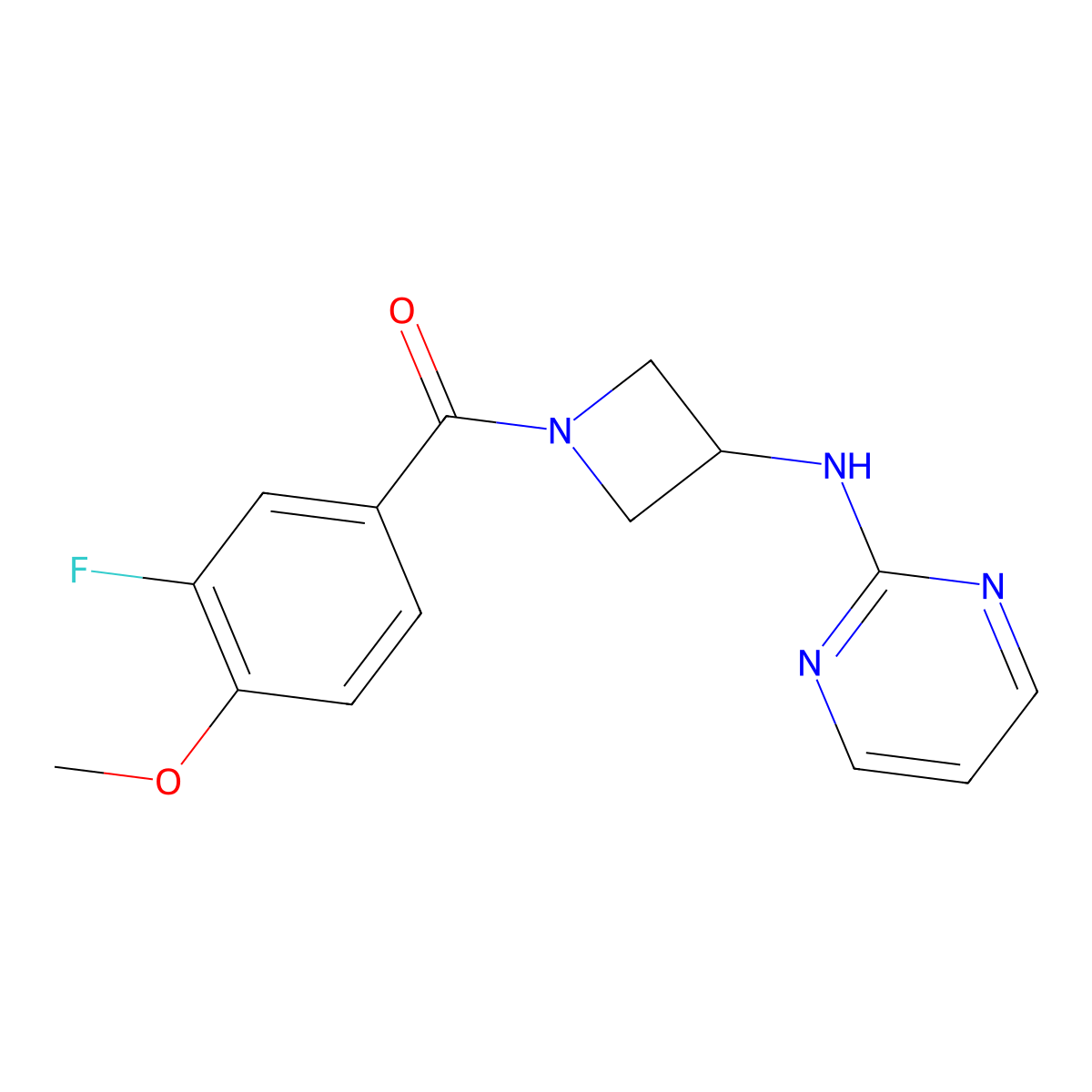 (3-Fluoro-4-methoxyphenyl)(3-(pyrimidin-2-ylamino)azetidin-1-yl)methanone molecular structure, CAS 2034286-34-3