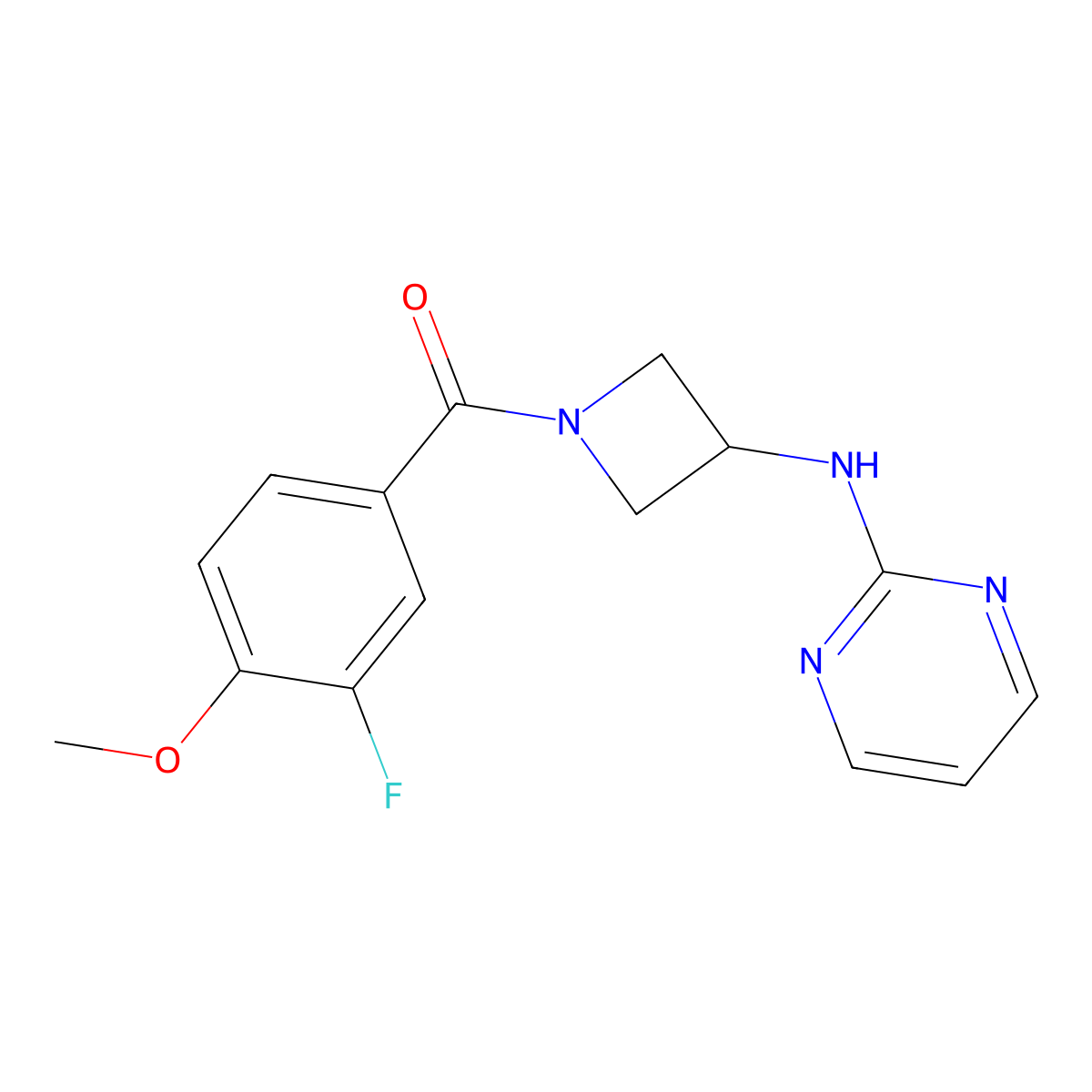 (3-Fluoro-4-methoxyphenyl)(3-(pyrimidin-2-ylamino)azetidin-1-yl)methanone molecular structure, CAS 2034286-34-3