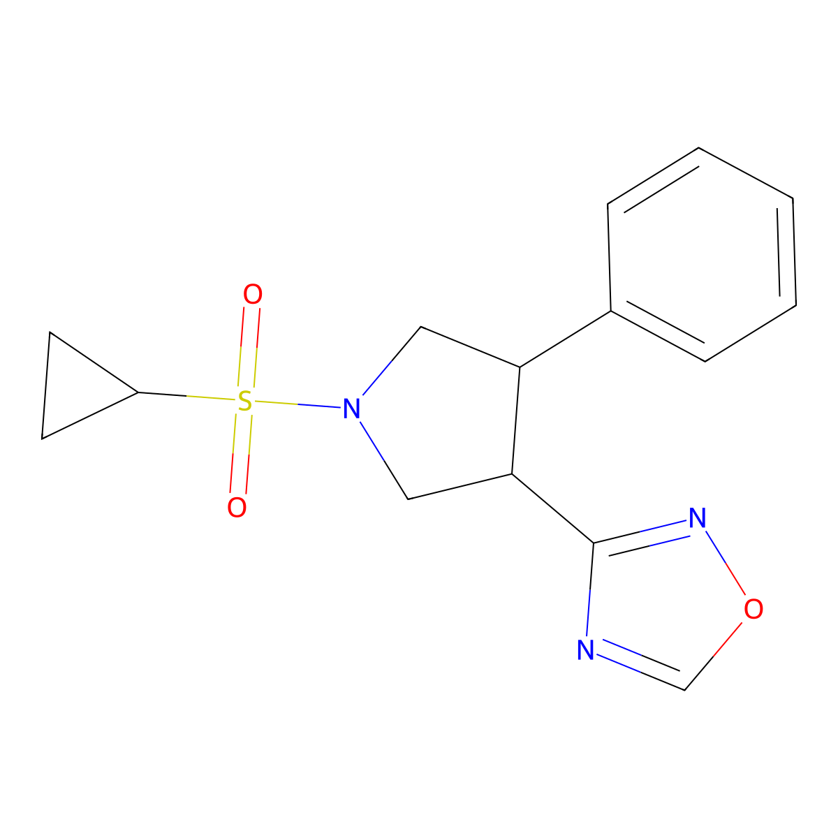 3-(1-(Cyclopropylsulfonyl)-4-phenylpyrrolidin-3-yl)-1,2,4-oxadiazole molecular structure, CAS 2034286-35-4