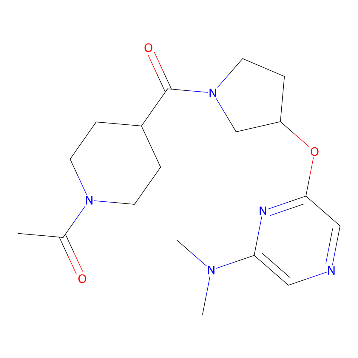 1-(4-(3-((6-(Dimethylamino)pyrazin-2-yl)oxy)pyrrolidine-1-carbonyl)piperidin-1-yl)ethanone molecular structure, CAS 2034286-41-2