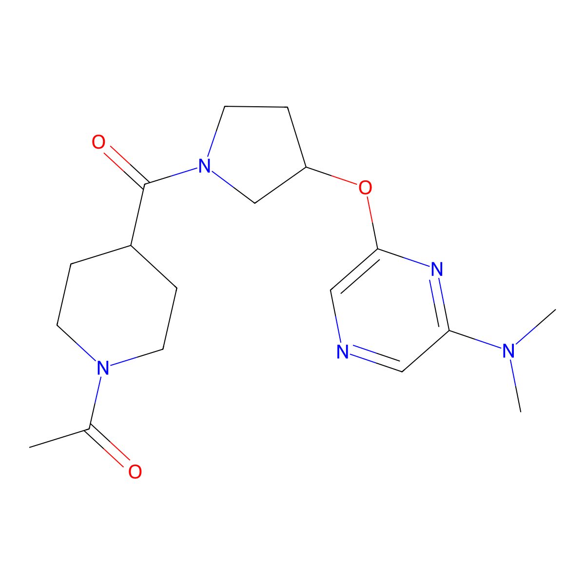 1-(4-(3-((6-(Dimethylamino)pyrazin-2-yl)oxy)pyrrolidine-1-carbonyl)piperidin-1-yl)ethanone molecular structure, CAS 2034286-41-2