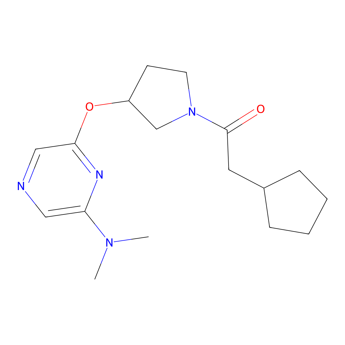 2-Cyclopentyl-1-(3-((6-(dimethylamino)pyrazin-2-yl)oxy)pyrrolidin-1-yl)ethanone molecular structure, CAS 2034286-45-6